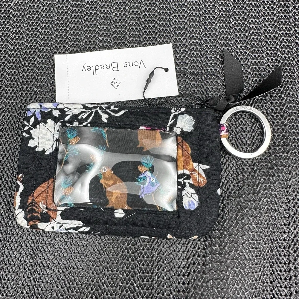 Vera Bradley Zip ID Case Merry Mischief Quilted Coin Purse Key Ring Wallet NWT
